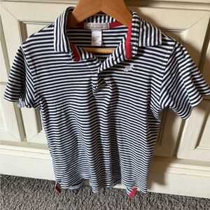 The Beaufort Bonnet Company Navy & White Striped Polo with Red Trim - Kids